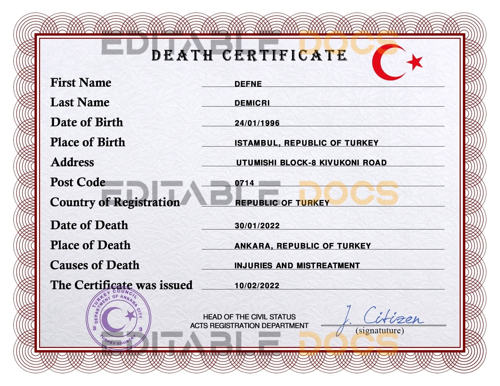 Turkey-death-certificate-PSD-template-completely-editable.jpg Turkey death certificate PSD template