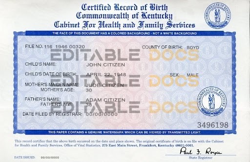 USA Kentucky state birth certificate template in PSD format Authentic USA Kentucky Birth Certificate Template | Customize and Download Online
