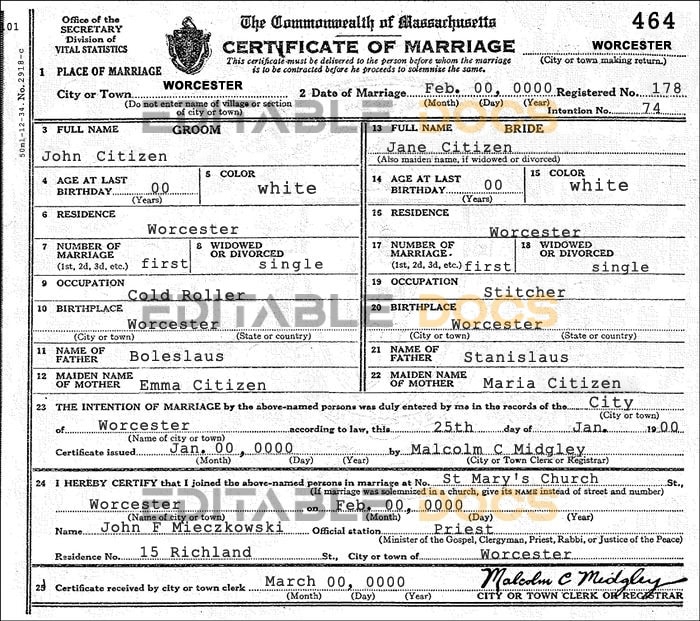 USA Massachusetts Marriage Certificate Editable PSD Templates USA Massachusetts Marriage Certificate Editable PSD Templates