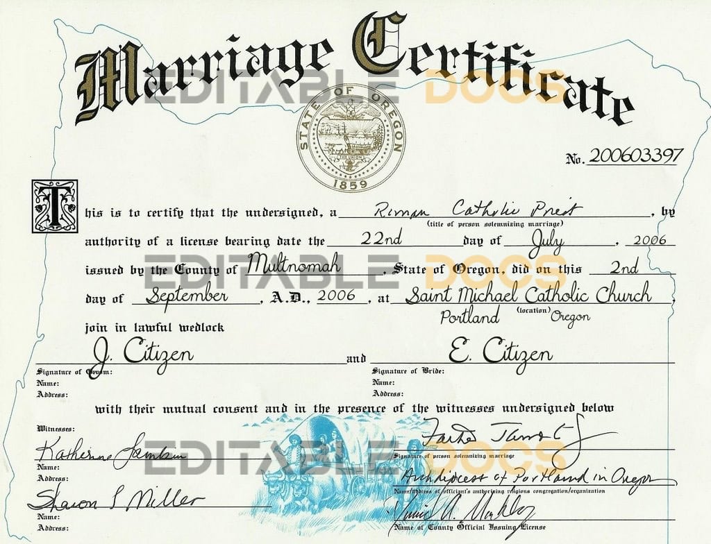 USA oregon Marriage Certificate Editable PSD Templates USA oregon Marriage Certificate Editable PSD Templates