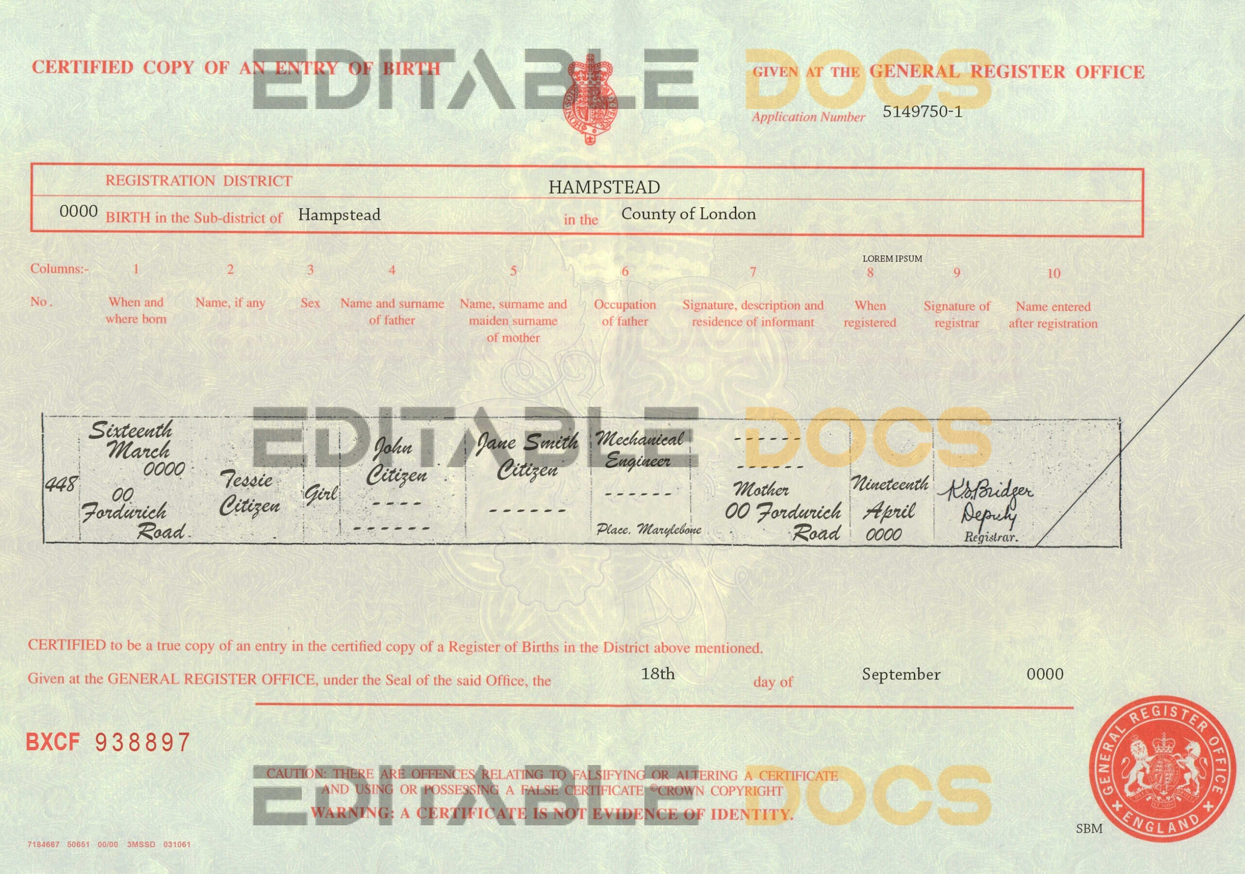 United Kingdom birth certificate template in PSD format Authentic United Kingdom Birth Certificate Template | Customize and Download Online