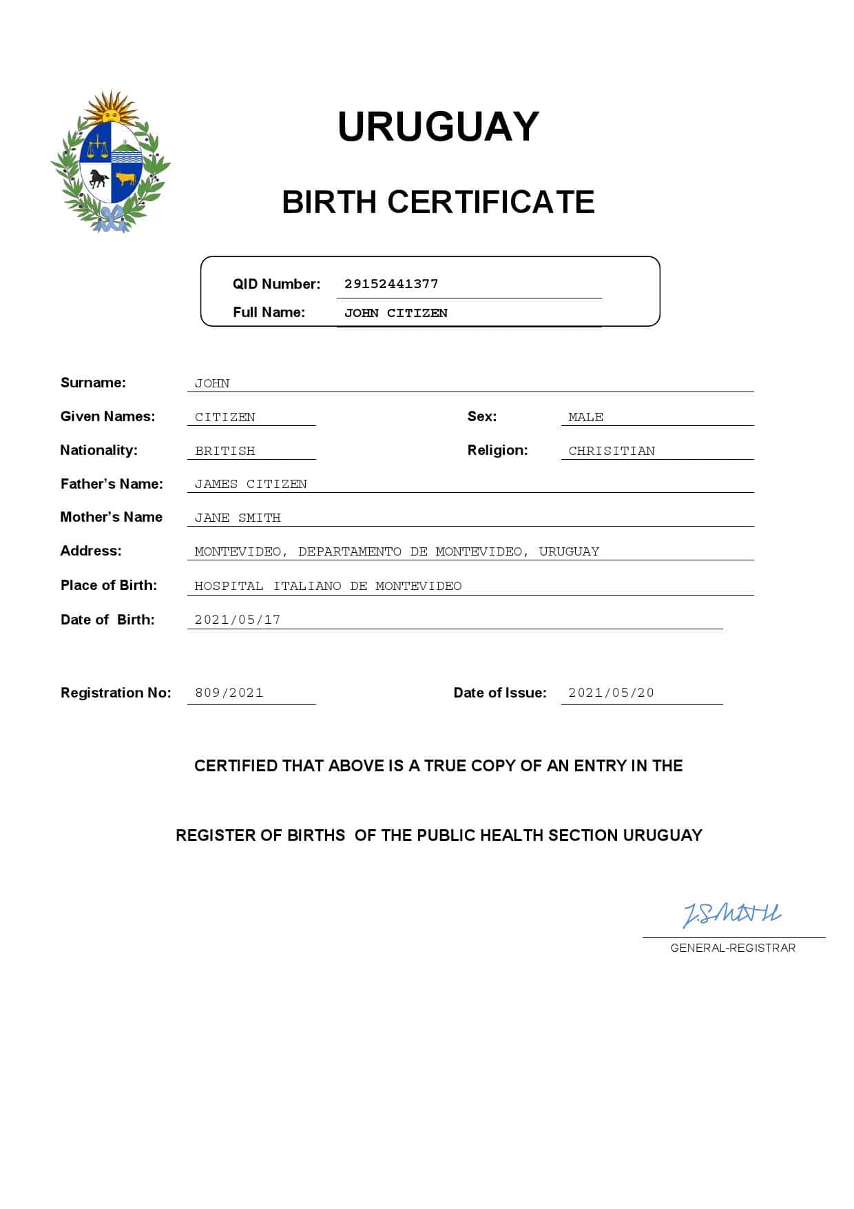 Uruguay-birth-certificate.jpg Uruguay vital record birth certificate Word and PDF template