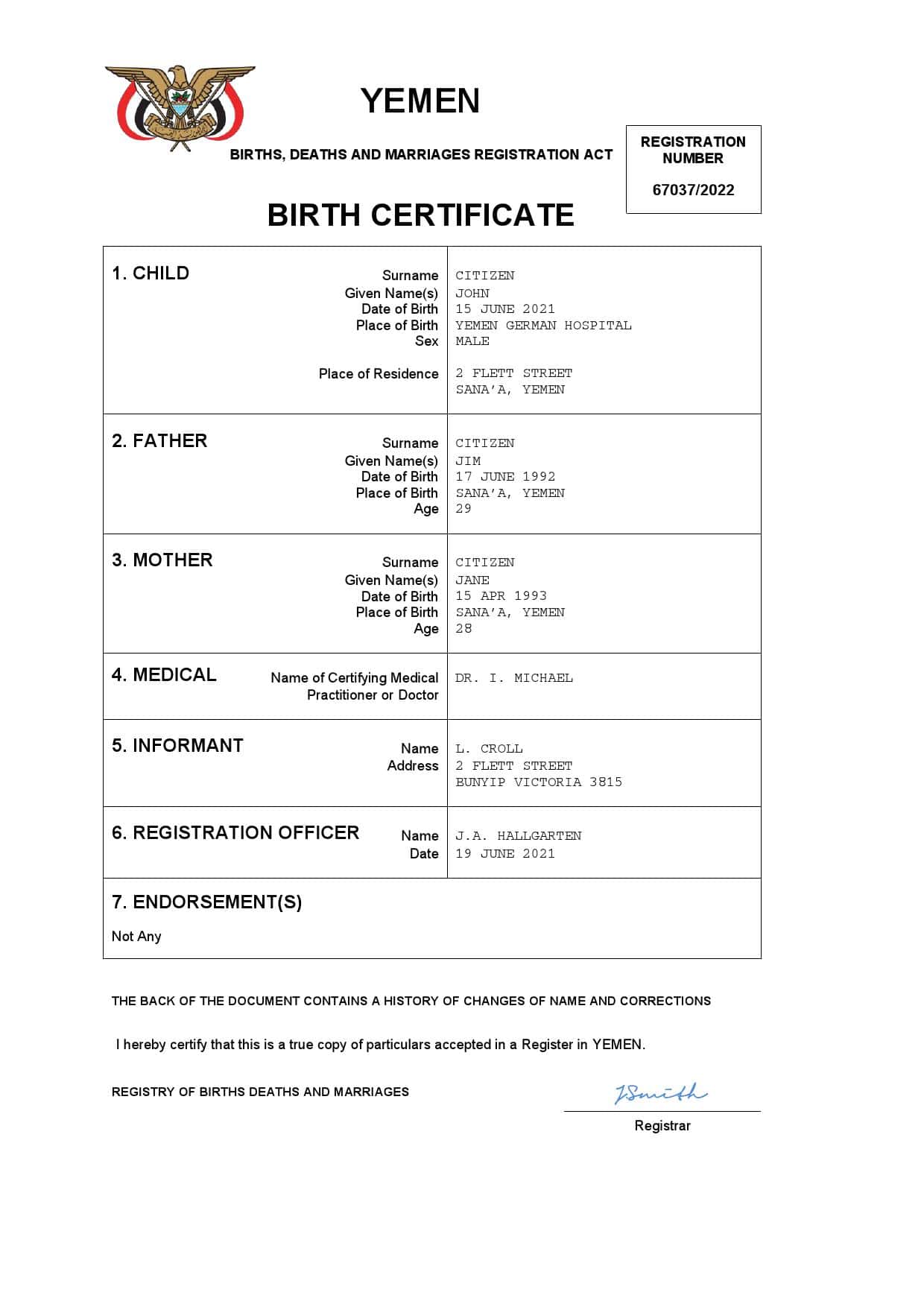 Yemen-birth-certificate.jpg Yemen vital record birth certificate Word and PDF template