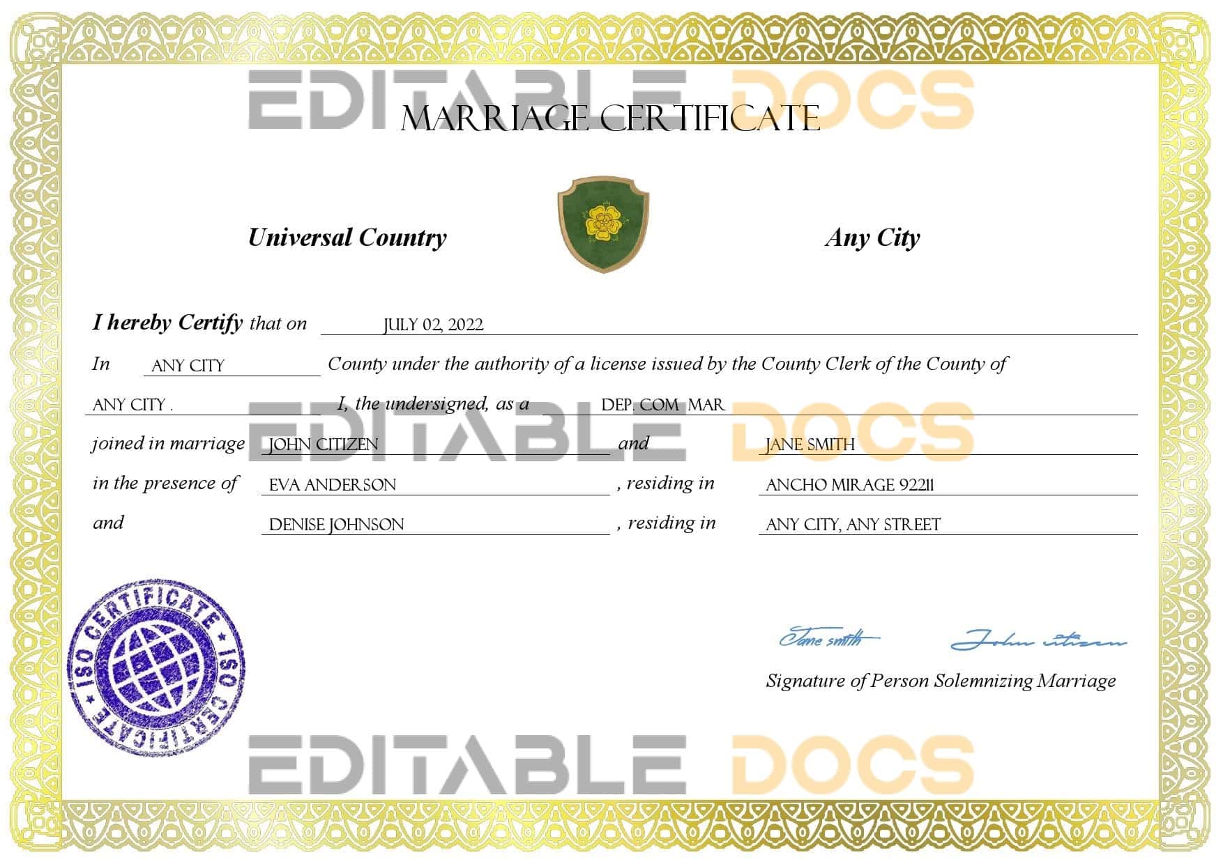 adore universal Marriage Certificate adore universal Marriage Certificate