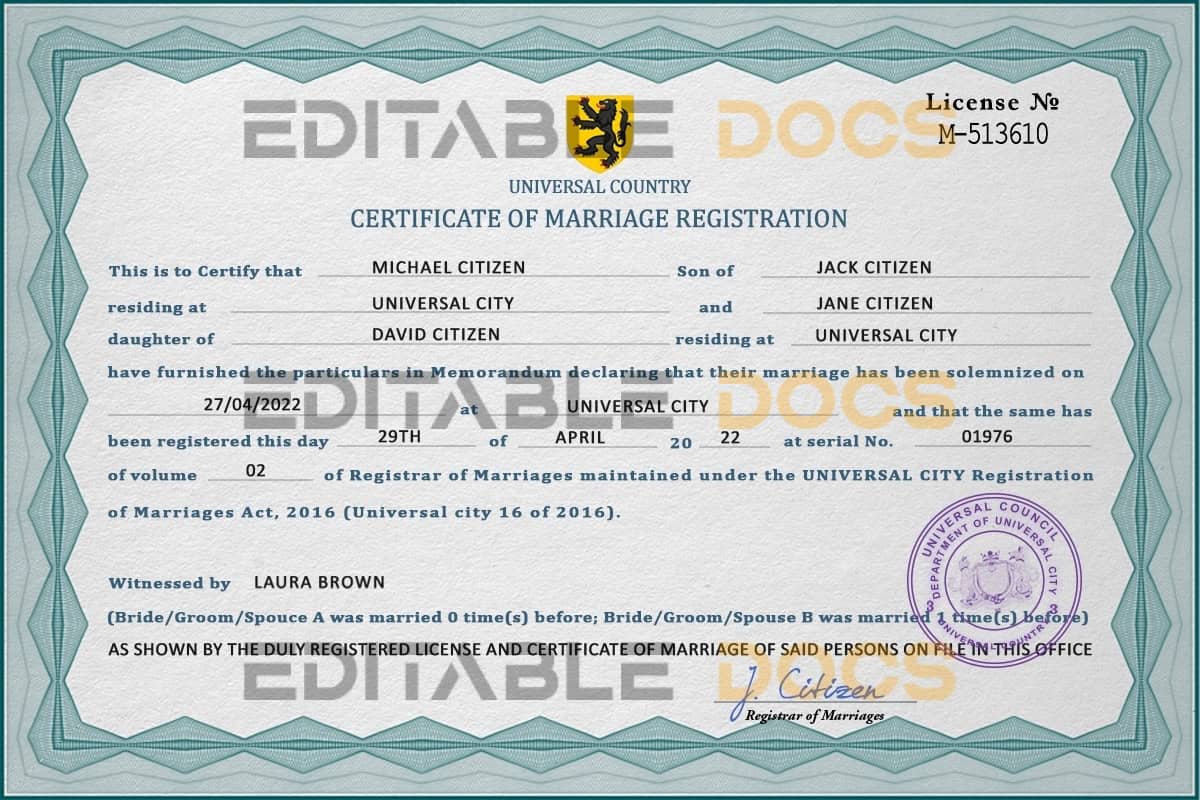 affection universal Marriage Certificate affection universal Marriage Certificate