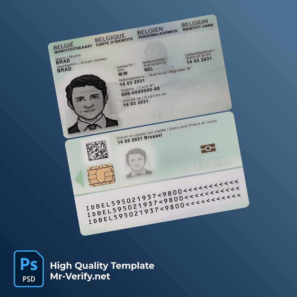High-quality Belgium ID template Belgium ID template in PSD format new version
