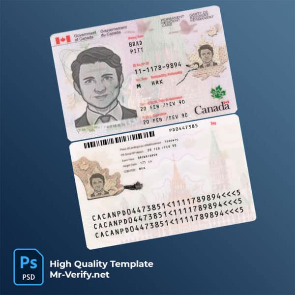 Canada Permanent resident card template new version