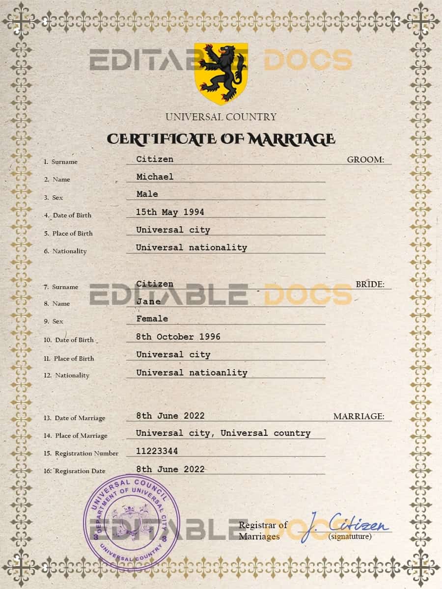 charm universal charm universal Marriage Certificate psd