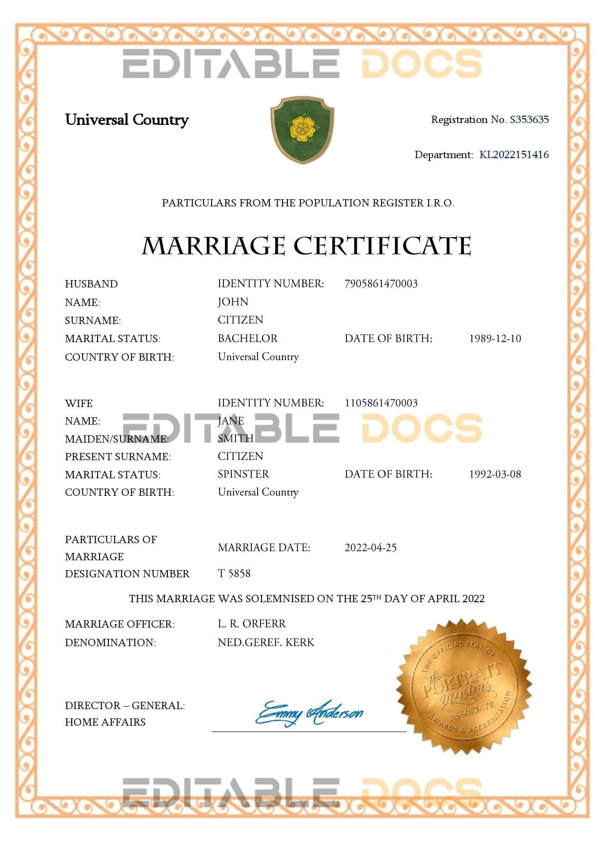 charm universal charm universal Marriage Certificate