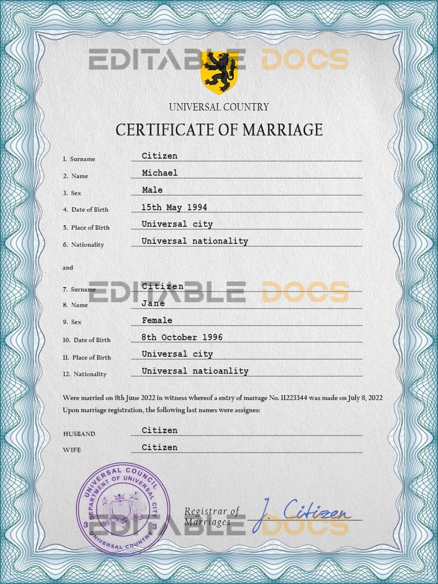 cherish universal Marriage Certificate cherish universal Marriage Certificate
