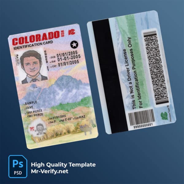 USA Colorado state ID card PSD template under 21