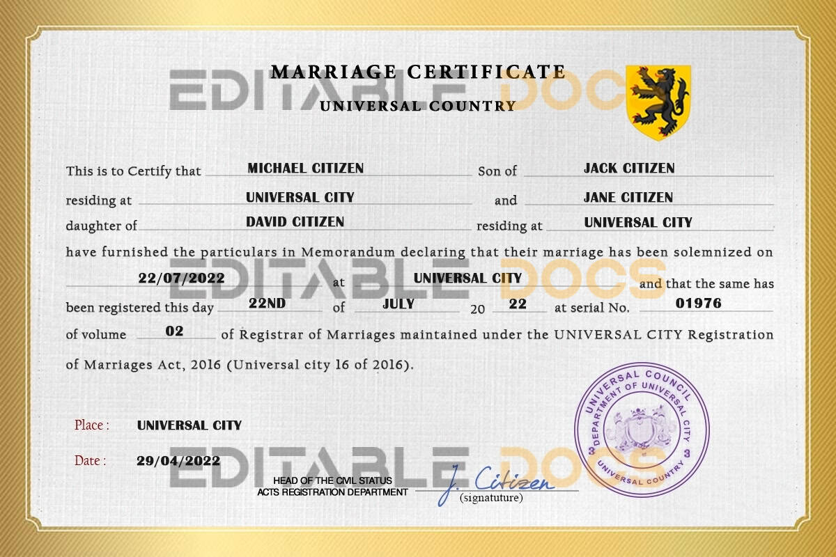 destiny universal destiny universal Marriage Certificate psd