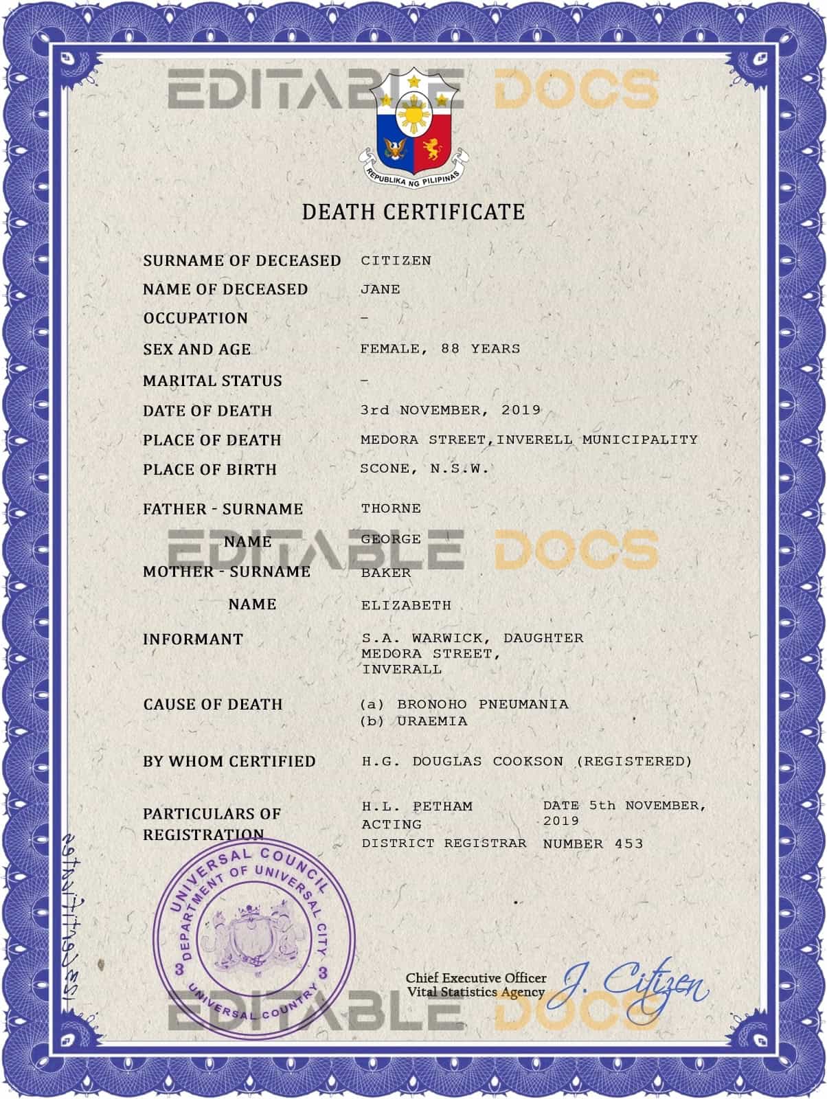 Customizable Faith Universal Death Certificate PSD Templates