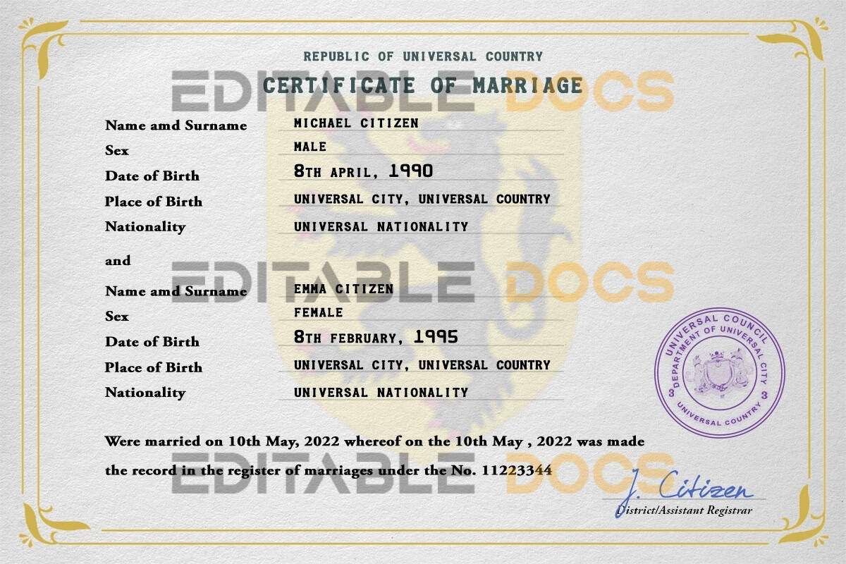 fine universal Marriage Certificate