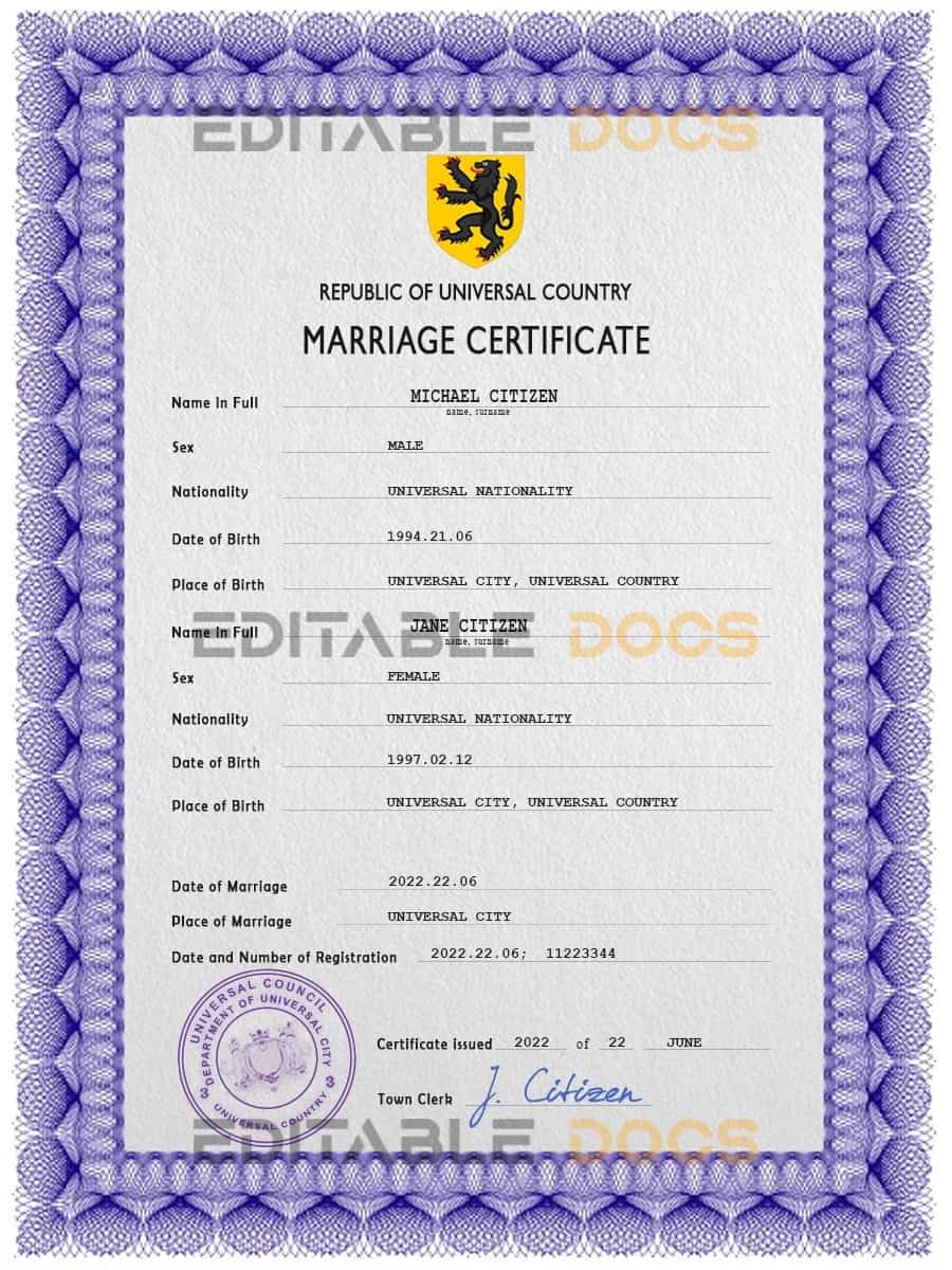 focal universal focal universal Marriage Certificate