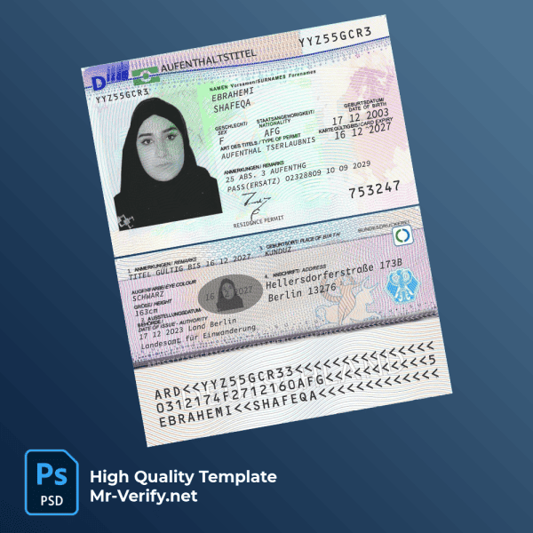 Germany residence permit card Psd Template new version