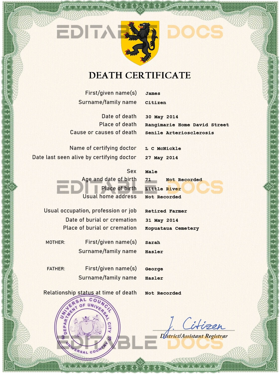 Customizable Point Flow Universal Death Certificate PSD Templates