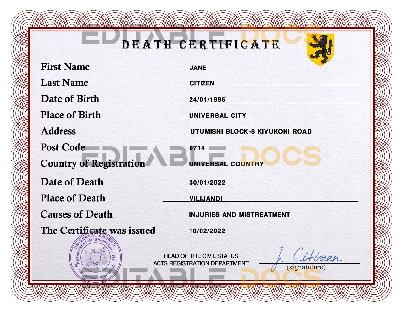 # rave vital record death certificate universal PSD template # rave vital record death certificate universal PSD template