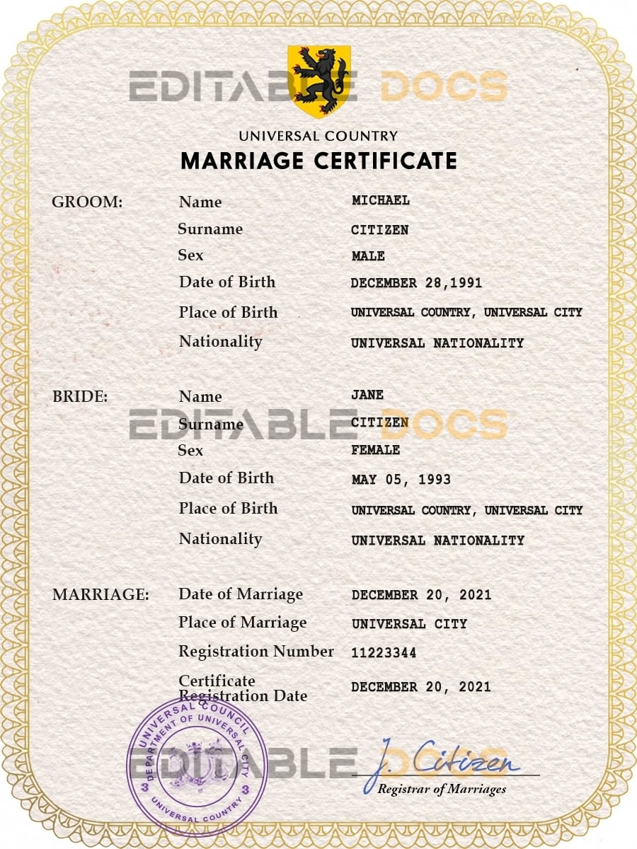 refined universal refined universal Marriage Certificate