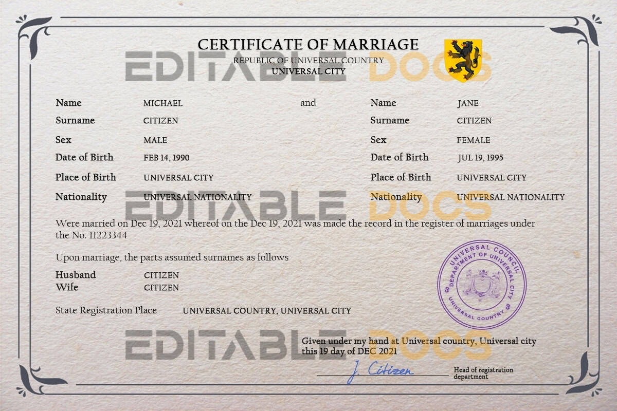 romance universal marriage certificate psd v2