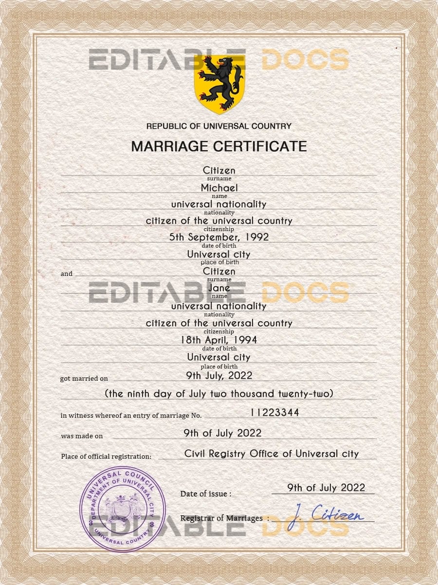 stock universal stock universal Marriage Certificate