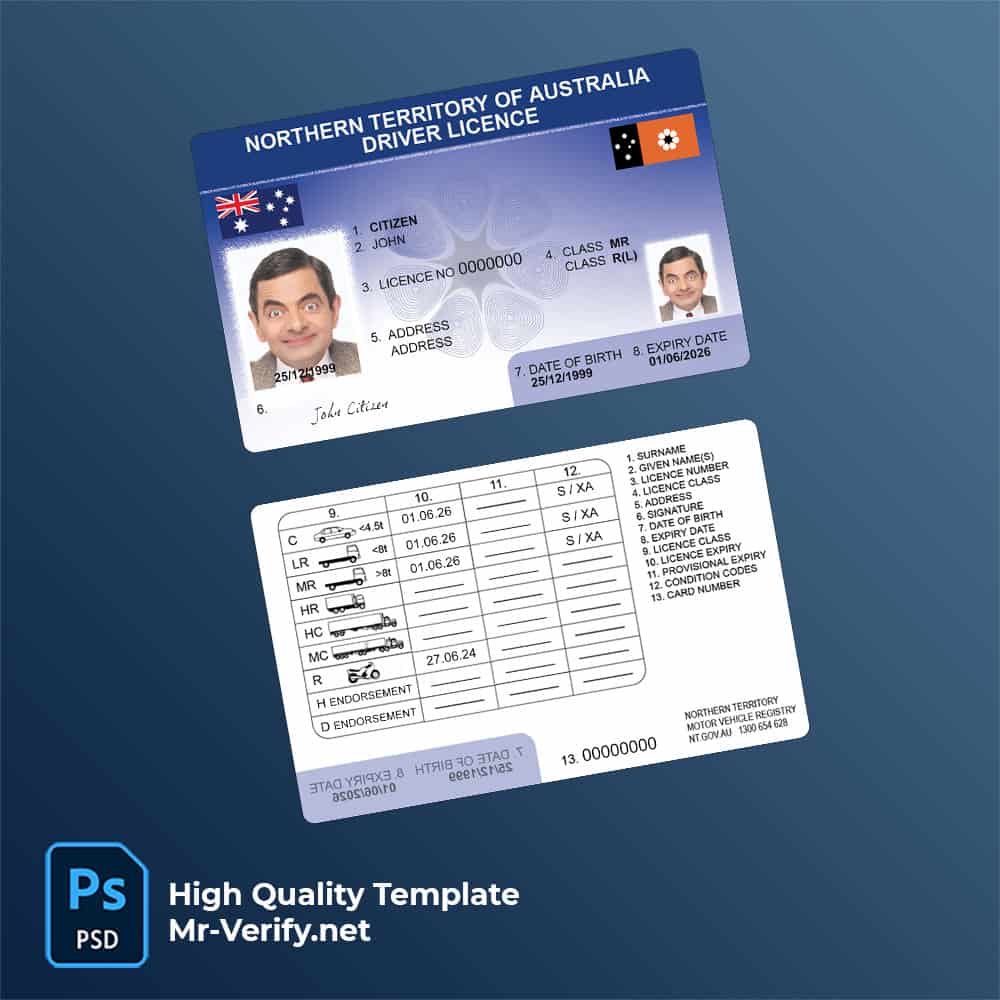 Australia-Northern-Territory-driver-license-mrverify Australia Northern Territory driver license psd template