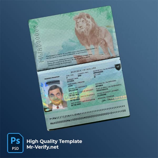 Malawi Passport PSD Template new version 2023 to present