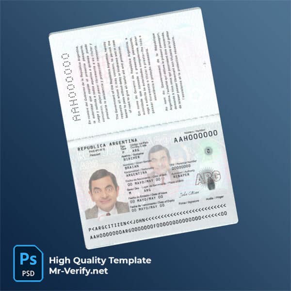 Argentina-Passport 2022 to present Argentina Passport PSD Template new version 2022 to present