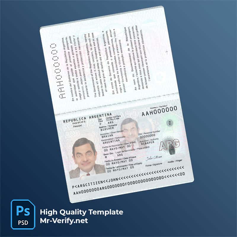 Argentina-Passport 2022 to present Argentina Passport PSD Template new version 2022 to present