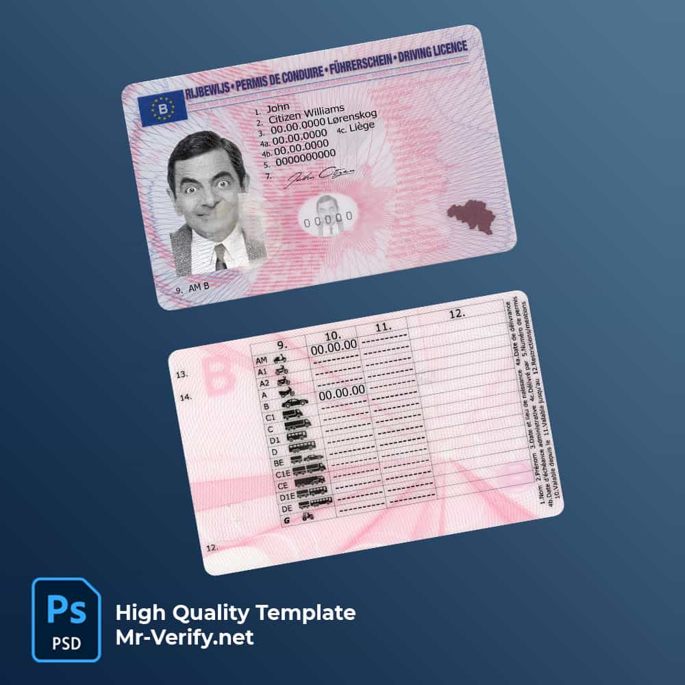 Belgium-driving-license Belgium Driving License PSD Template Editable Mockup