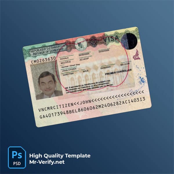 Cameroon travel visa psd template new version