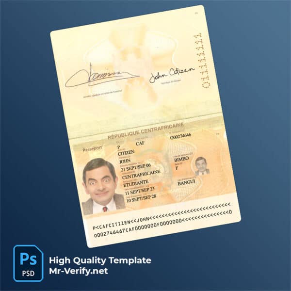 Central-Africa-passport Central Africa passport psd template 2023 to present