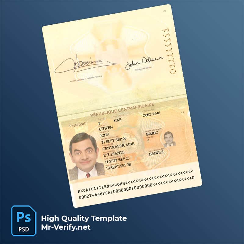 Central-Africa-passport Central Africa passport psd template 2023 to present