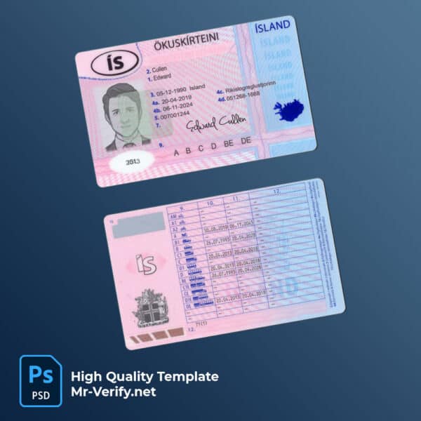 Iceland-Driver-License-PSD-Template Iceland driver license psd template