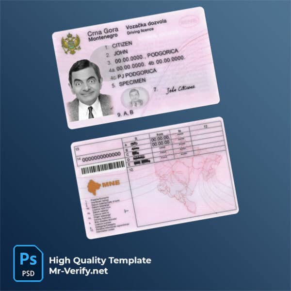 Montenegro-driving-license Montenegro driving license psd template