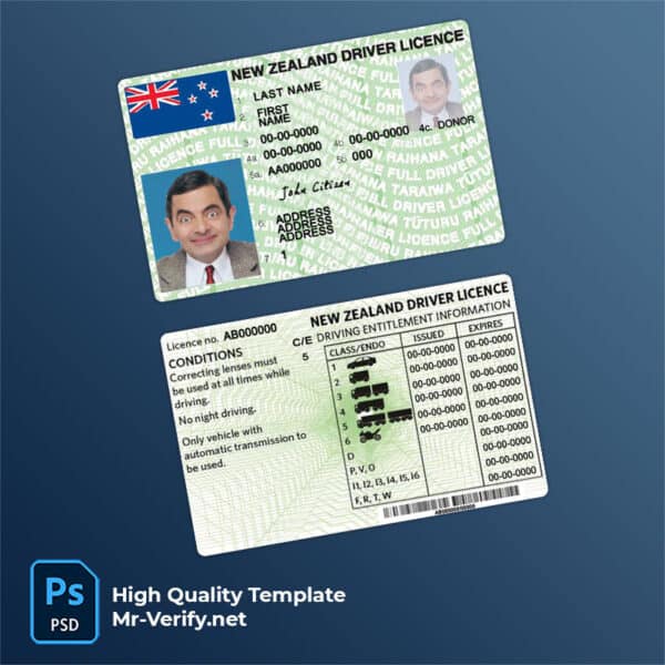 New Zealand driver license psd template new version