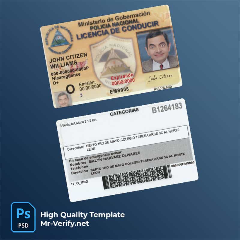 Nicaragua-driving-license Nicaragua driver license psd template