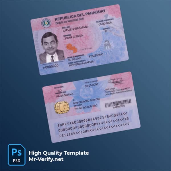 Paraguay ID card PSD template new version 2023 to present