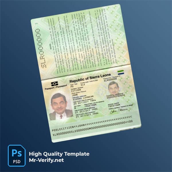 Sierra Leone Passport PSD Template new version 2024 to present