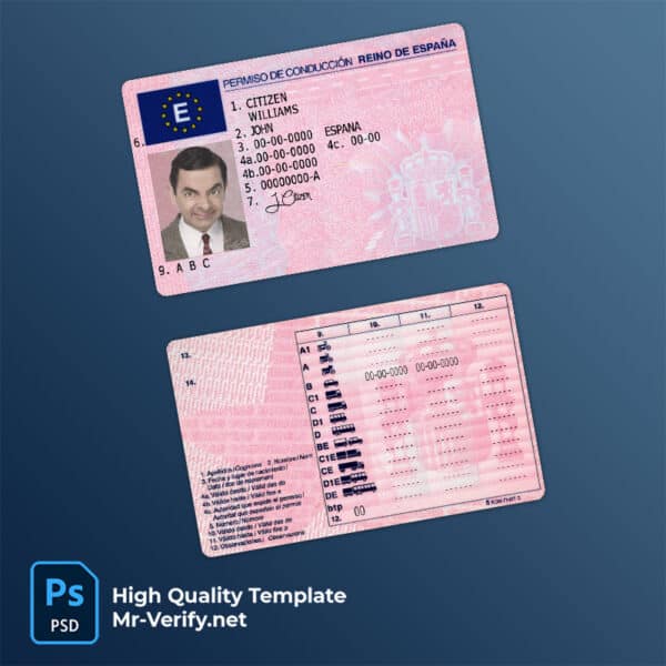 Spain-DL Spain driving license psd template