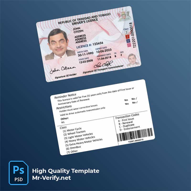 Trinidad-and-Tobago-driving-license Trinidad and Tobago driver license psd template