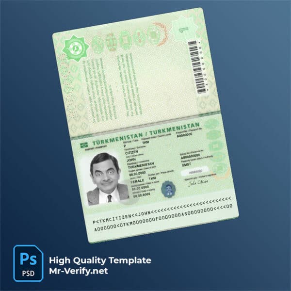 Turkmenistan Passport PSD Template new version 2020 to present