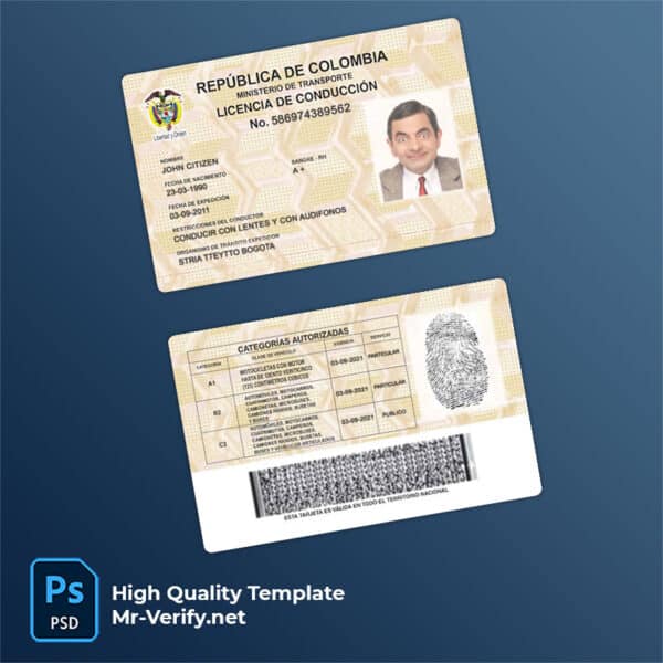 Colombia Driver License PSD Template new version