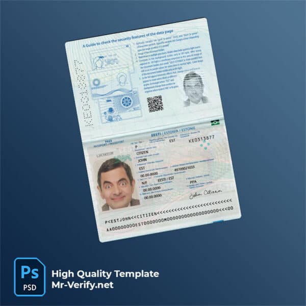 Estonia Passport psd template new version 2022 to present