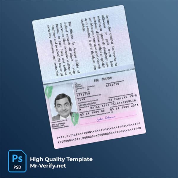 Ireland Passport psd template new version