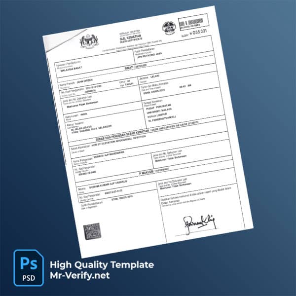Malaysia death certificate word and pdf template