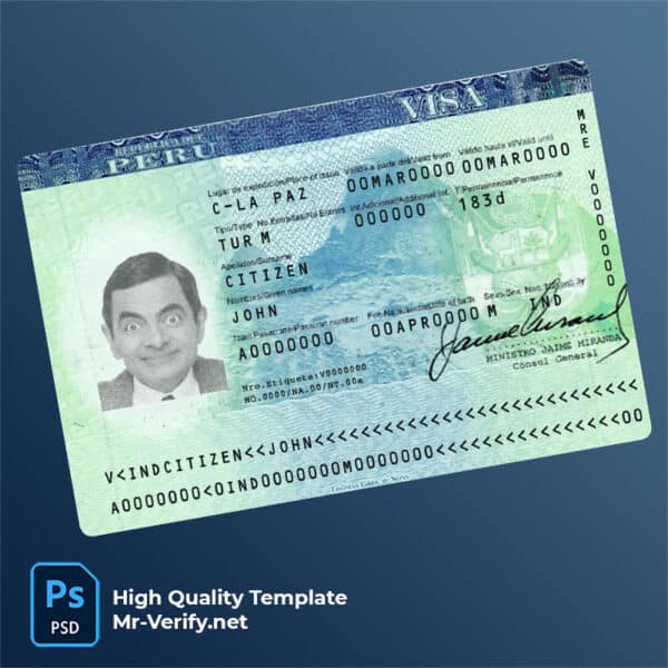 Peru tourist visa psd template