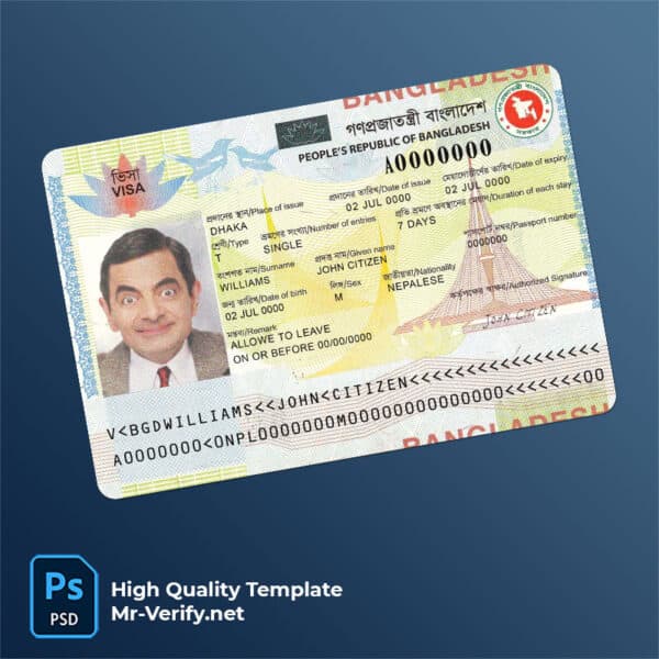 Bangladesh entry visa PSD template