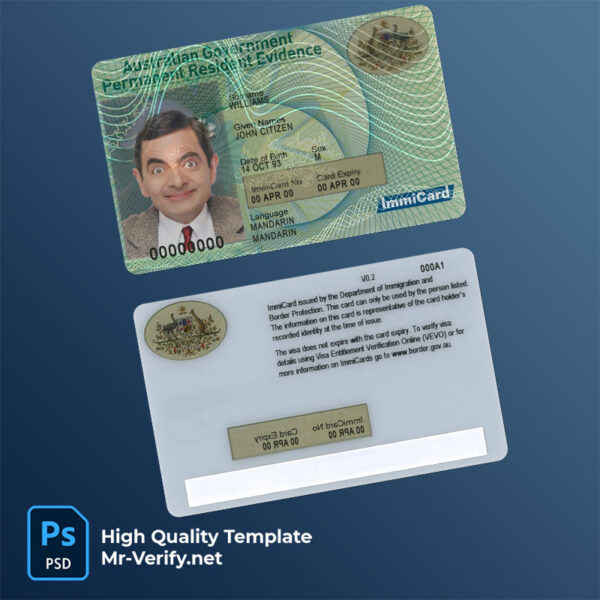 Australia permanent residence card PSD template