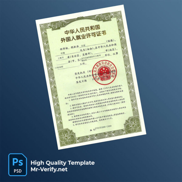 china work visa psd template